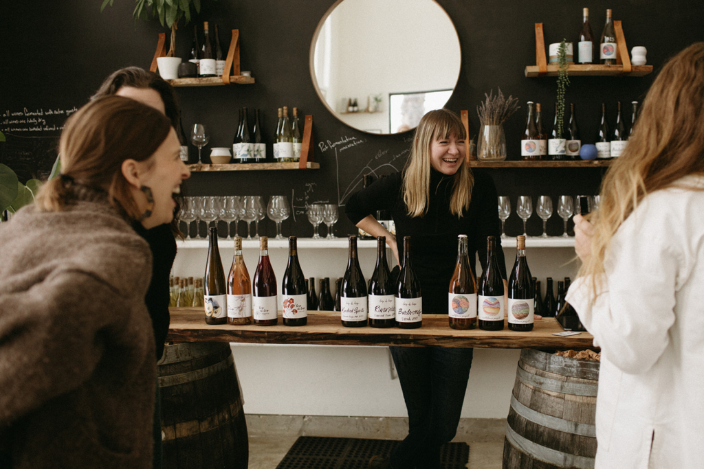 Julia and guests at the tasting room